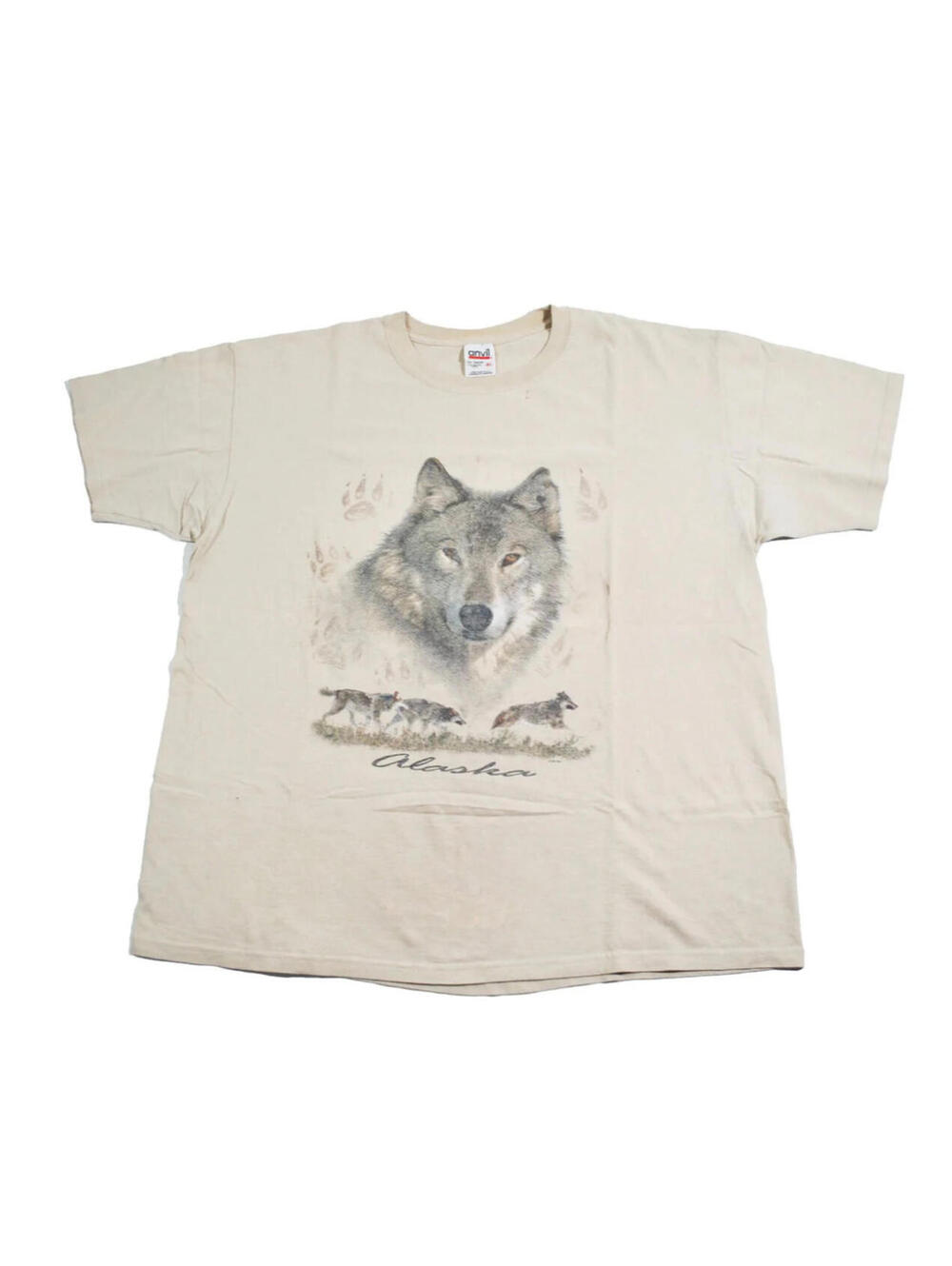 Vintage Alaska Wolf 90s Animals Tan Dog Shirt Size X-Large